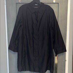 1 Madison-Sz XXL Women’s Oversized Nylon Button Down Black Trench Rain Coat